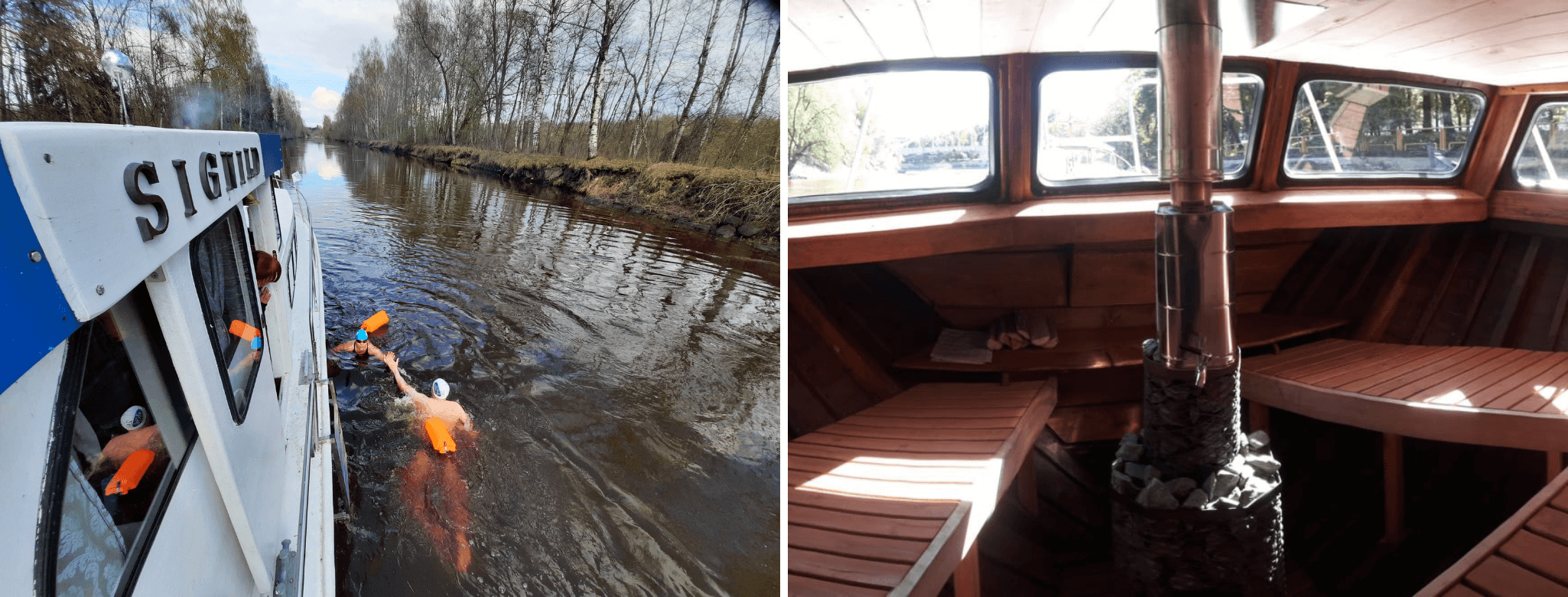 Swimmers tapping out and sauna on the boat